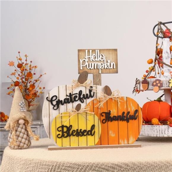 SY Super Bang Fall Decorations for Home, Rustic‎ Wooden Blessed Grateful - Picture 2 of 7